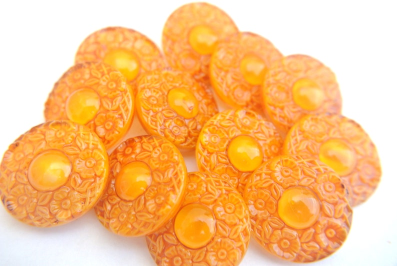 handpainted in yellow Czech crystal buttons 23mm Vintage Czech glass buttons,6 buttons