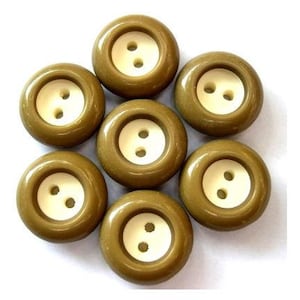 6 Vintage buttons olive green plastic with white center 17mm, high quality image 1