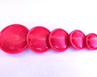 6 vintage plastknappar, rosa, enkla söta knappar i 5 storlekar - välj storlek