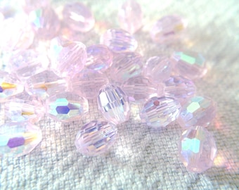 Vintage transparantroze Swarovski-kristallen facetkralen, 6 stuks