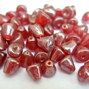 20 Vintage glass beads beautiful red conus shape 7mm height, base 7mm