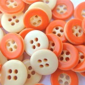 10 Vintage plastic buttons, orange 13mm sewon buttons