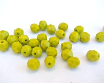 30 Faceted Czech Glass Beads: Unique Green Crystal Beads (5mmx6mm)