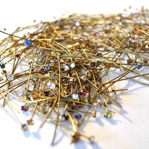 MIX lot of vintage Swarovski brass headpins with crystals, assorted colors and sizes, jewelry making findings-select quantity image 1