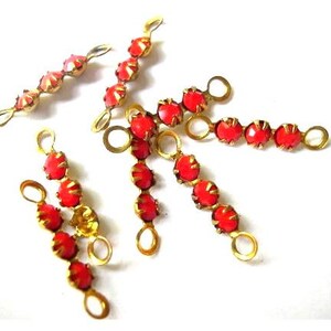 6 cuentas conectoras de cristal Swarovski vintage, 3 diamantes de imitación rojos opacos en engaste de latón - RARO