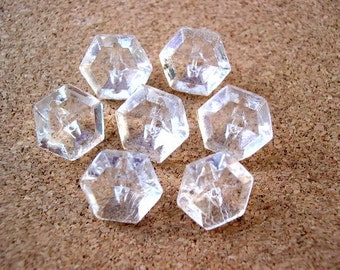 60 Vintage crystal glass buttons, geometric unique shape, fossette at the middle of the button, transparent