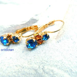 Earrings, VINTAGE component ,Swarovski crystals, gold plated nikel free, handmade