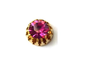 Antique vintage Swarovski cabochon, fuschia pink crystal cut 1100 mounted in brass setting