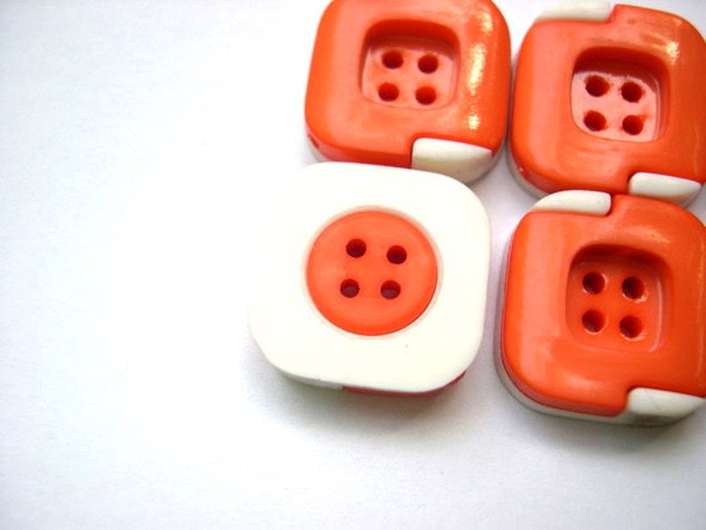 green- with white cream 24 vintage plastic buttons 4 colors-brown orange square buttons 12mm
