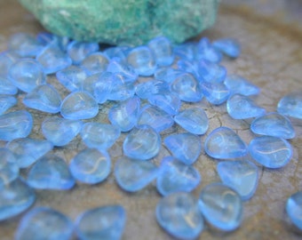 15 Czech glass beads, translucent blue glass beads unique shape 10mmx9mm