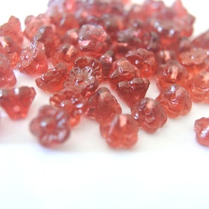 20 Glass beads, Czech glass flower beads bell shape red shade 7mmx5mm, NEW