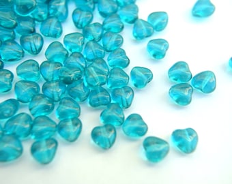 25 Glass beads heart shape blue Czech beads, new, 6mm