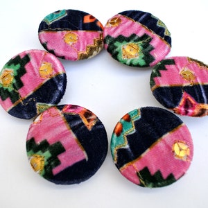 6 Golden Embroidered Fabric Buttons: Handmade Cloth Buttons (38mm)