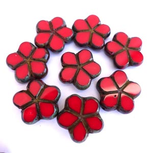 6 Flower beads, Czech glass flower beads 18mm, high quality elegant artisian red shade