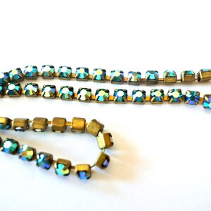 Vintage Swarovski Strasskette: AB Blaue Kristalle, Messingfassung, 45 cm