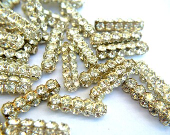2 Vintage Swarovski Crystal Beads: Clear Rhinestones, Silver Setting