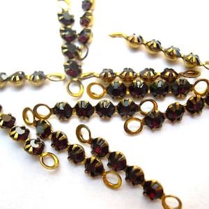 6 cuentas conectoras de cristal Swarovski vintage, 4 diamantes de imitación rojo oscuro engastados en latón - RARO