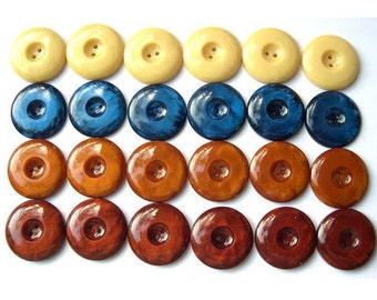 24 Vintage buttons, 4 colors, plastic buttons, 20mm
