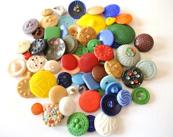 68 glass buttons, antique vintage assorted shapes, colors, sizes-RARE LOT