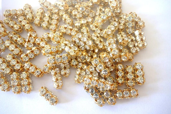 Vintage Swarovski Crystal Beads: Gold Tone Rhinestone 