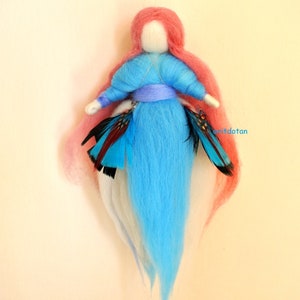Wool fairy doll , Waldorf art doll, needle felted fairy, feather fairy in blue