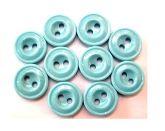 10 glass buttons, antique, vintage, can be use as a bead, light blue, 16mm /GB6