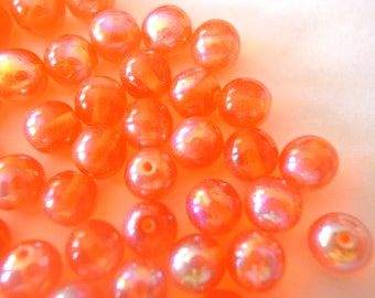 25 Translucent Orange AB Czech Glass Beads - 8mm