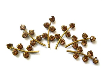 6 Vintage Swarovski leaves shape metal setting with beautiful color of crystal rhinestones-RARE