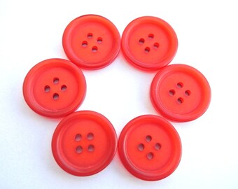 6 botones vintage de plástico rojo translúcido, 23 mm