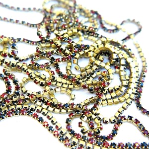 Vintage Swarovski łańcuszek z kryształkami: oprawa mosiężna, różne kolory, 18 cali