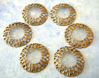 6 VINTAGE cup beads, findings, metal lace ring 22mm, inner circle 12mm
