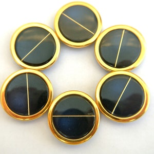 6 Vintage plastic buttons, high quality, blue buttons with gold color circle-choose size