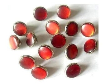 10 Vintage Orange Plastic Buttons with Silver Metal: Jewelry Making (11mm)
