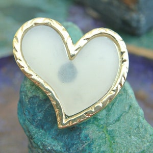 Vintage button, heart shape, plastic with gold line, 38mm, large