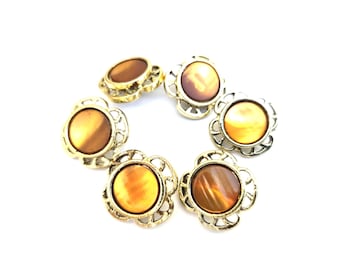 Vintage Buttons : Flower Metal Shank Gold Color with Trim-Select Size