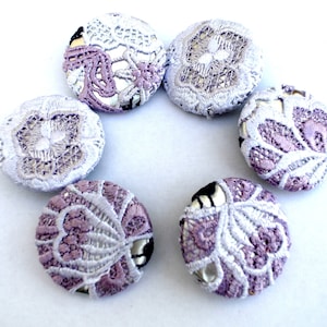 6 Buttons, covered buttons with colorful embroidery lace flower design, handmade fabric buttons 38mm /3.8mm