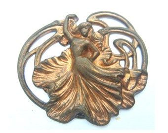 Hada de metal vintage, estampación de metal estilo ART NOUVEAU hecha de cobre 44 mm x 38 mm
