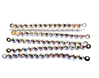 6 cuentas conectoras de cristal Swarovski vintage: diamantes de imitación transparentes AB, engaste plateado