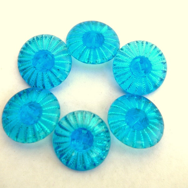 7 glass buttons, flowers, antique, vintage, rare, blue shade-select size