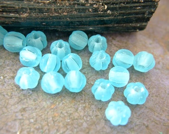 20 Czech glass beads,  8mm melon beads, large hole, light blue