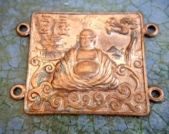 Vintage metal stamping Buddha 51mmx38mm, heavy copper