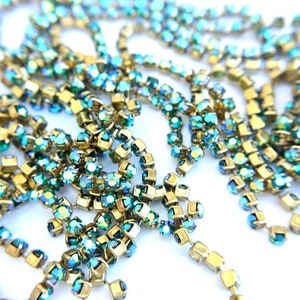 18 inches Vintage Swarovski chain, srass AB blue rhinestone chain, Swarovski crystals embedded in brass setting-Swc 52