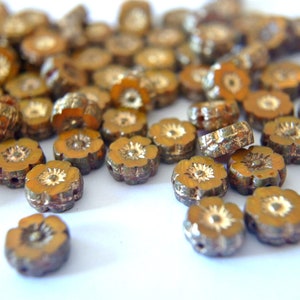 Glass flower beads 8mm, Czech glass beads jewelry supply, 10 beads
