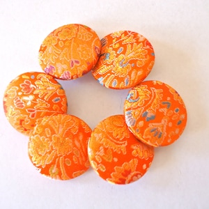 6 Handmade Fabric Covered Buttons: Metallic Orange, 32mm