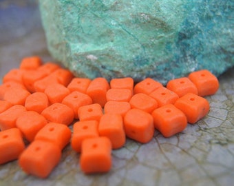 30 Czech glass beads, orange Czech beads 6mmx5mm, cube shape