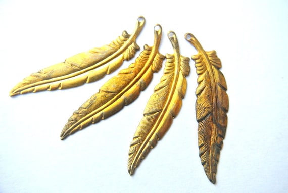 4 Vintage Metal Dangling Beads Feather Shape 44mm - Etsy