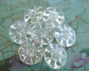 10 Buttons, antique vintage, clear glass, Czech, flower pattern, 14mm, suitable for button jewelry