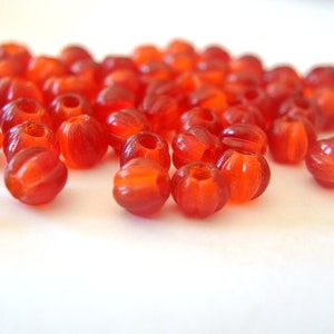 20 Czech glass beads,  8mm melon beads, large hole, red