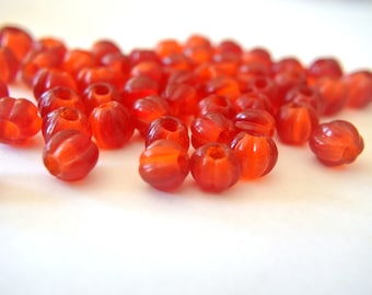 20 Czech glass beads,  8mm melon beads, large hole, red