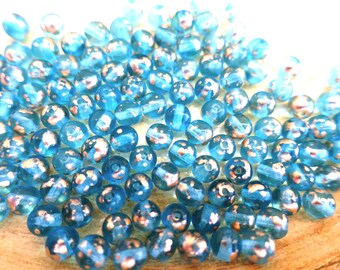 Czech Glass Beads: Transparent light Blue with gold color trim 30pcs (6mm)